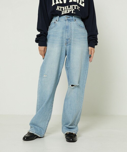 FREAK'S STORE（フリークスストア）の「ダメージハイウエストデニム（デニムパンツ・レディース・ブラック/サックスブルー・MEDIUM/X-SMALL/SMALL）」の11枚目の写真