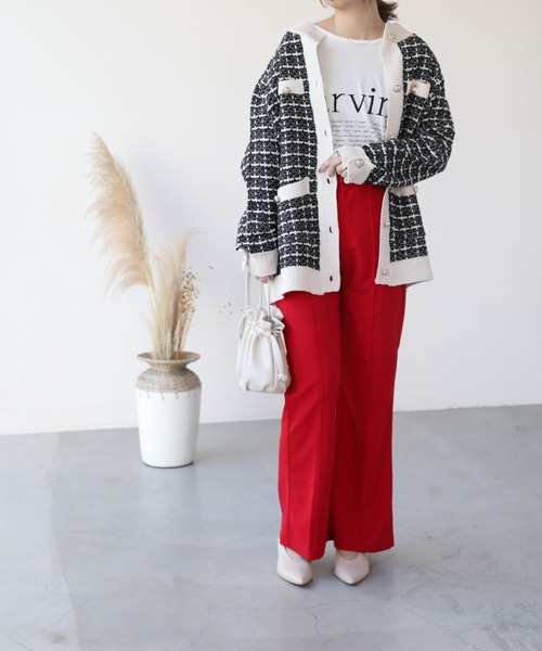 frames RAY CASSIN（フレームスレイカズン）の「【WEB限定】センタープレスブーツカットパンツ（スラックス・レディース・ベージュ/パープル/レッド/グリーン・FREE）」の12枚目の写真