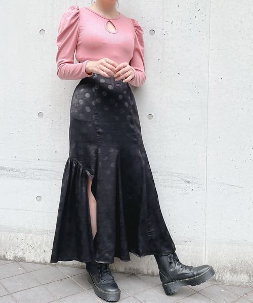 lilLilly(リルリリー)の「ドットサテンスリットスカート(スカート・レディース・ブルー/ピンク/ブラック・FREE)」の13枚目の写真