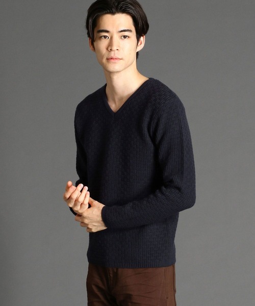 HIDEAWAYS NICOLE（ハイダウェイニコル）の「リンクス バスケット Vネック ニット（ニット/セーター・メンズ・ブラック/ネイビー/オフホワイト/ボルドー・MEDIUM/LARGE/X-LARGE）」の3枚目の写真