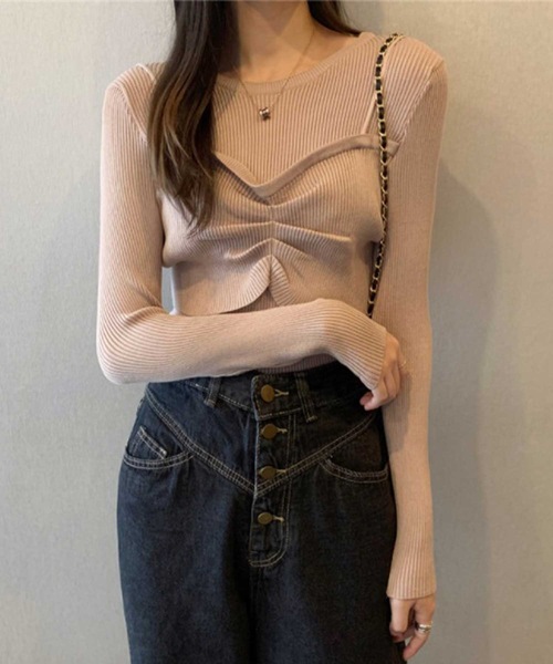 LUGG NAGG(ラグナグ)の「レイヤー風リブトップス(ニット/セーター・レディース・グレー/ホワイト/ベージュ/ブラック・M)」の4枚目の写真
