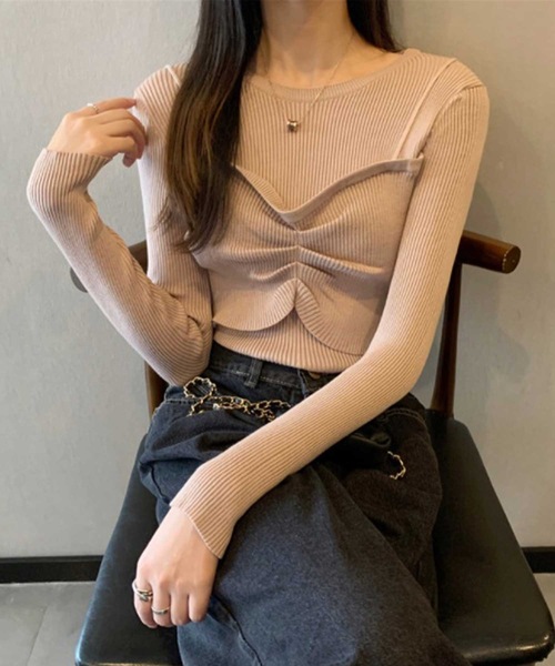 LUGG NAGG(ラグナグ)の「レイヤー風リブトップス(ニット/セーター・レディース・グレー/ホワイト/ベージュ/ブラック・M)」の8枚目の写真