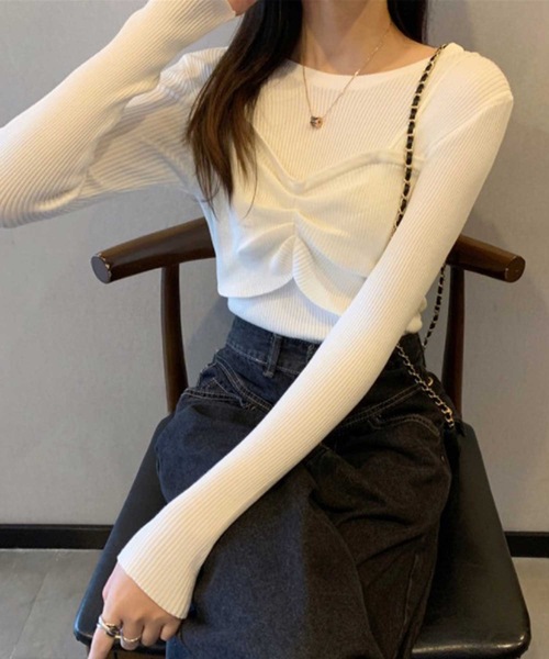 LUGG NAGG(ラグナグ)の「レイヤー風リブトップス(ニット/セーター・レディース・グレー/ホワイト/ベージュ/ブラック・M)」の9枚目の写真