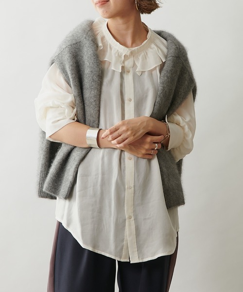 Omekashi（オメカシ）の「フリル襟付きシャツ（シャツ/ブラウス・レディース・ブラック/オフホワイト/ピンク・FREE）」の2枚目の写真