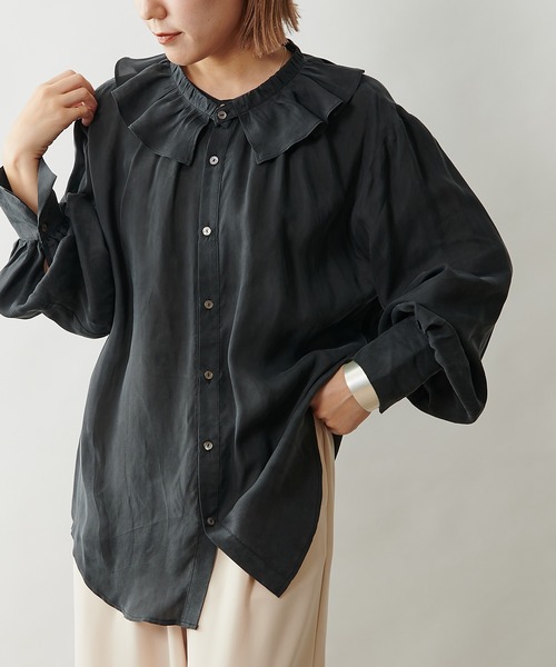 Omekashi（オメカシ）の「フリル襟付きシャツ（シャツ/ブラウス・レディース・ブラック/オフホワイト/ピンク・FREE）」の3枚目の写真