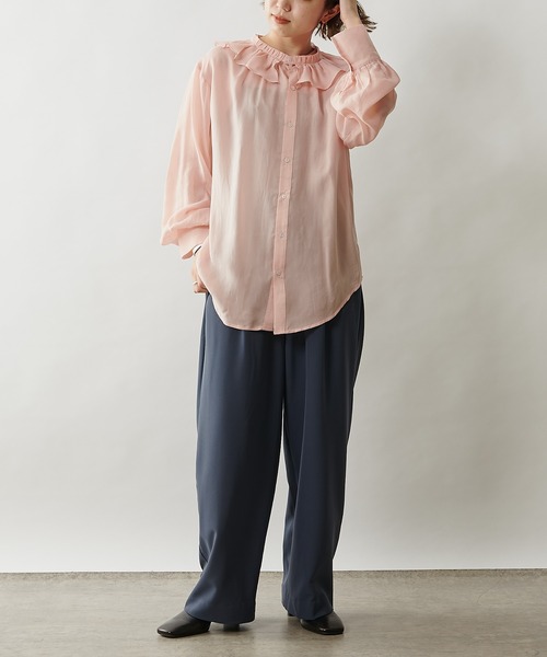 Omekashi（オメカシ）の「フリル襟付きシャツ（シャツ/ブラウス・レディース・ブラック/オフホワイト/ピンク・FREE）」の4枚目の写真