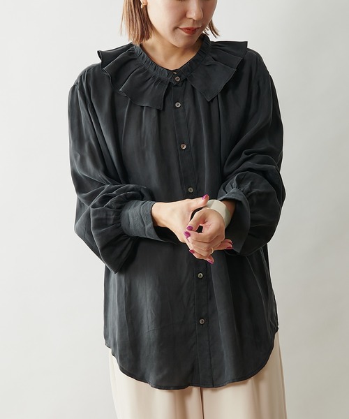 Omekashi（オメカシ）の「フリル襟付きシャツ（シャツ/ブラウス・レディース・ブラック/オフホワイト/ピンク・FREE）」の11枚目の写真