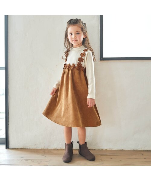 apres les cours（アプレレクール）の「お花モチーフドッキングワンピース（ワンピース・キッズ・キャメル/アイボリー/ピンク・80/130/90/140/120/110/100）」の13枚目の写真