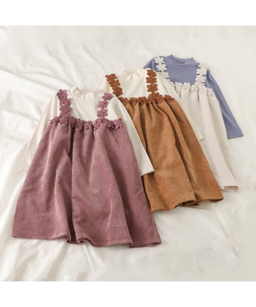 apres les cours（アプレレクール）の「お花モチーフドッキングワンピース（ワンピース・キッズ・キャメル/アイボリー/ピンク・80/130/90/140/120/110/100）」の10枚目の写真