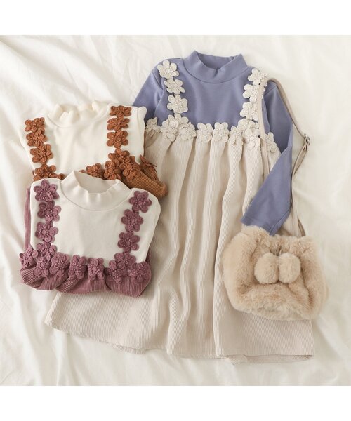 apres les cours（アプレレクール）の「お花モチーフドッキングワンピース（ワンピース・キッズ・キャメル/アイボリー/ピンク・80/130/90/140/120/110/100）」の7枚目の写真