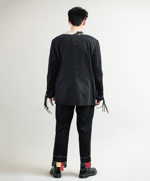 DISCOVERED（ディスカバード）の「DISCOVERED ディスカバード NEWSED リメイクアイテム / Samue Bandana Jacket リメイク作務衣バンダナジャケット / DC-NS-JK-04（ノーカラージャケット・メンズ・ブラック・FREE）」の5枚目の写真