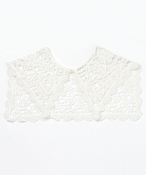 studio CLIP（スタディオクリップ）の「ナチュラルかぎ編み付け襟（付け襟・レディース・ホワイト/ネイビー・FREE）」の2枚目の写真