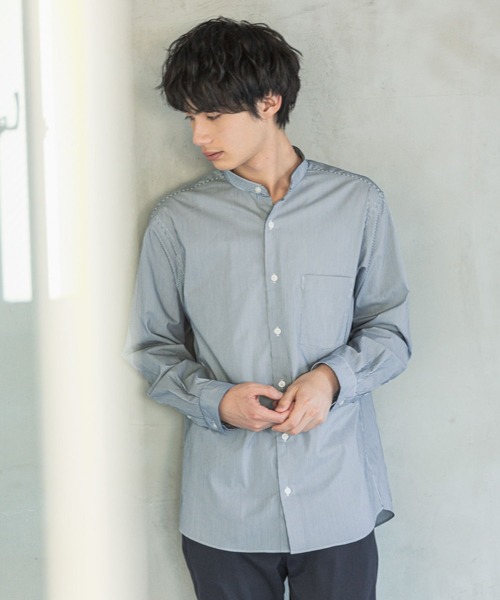 GLOBAL WORK（グローバルワーク）の「ストレッチブロードバンドシャツ/255733（シャツ/ブラウス・メンズ・その他/ホワイト/ライトベージュ/スカイブルー/ブルー/グレー・LARGE/X-LARGE/MEDIUM/SMALL）」の4枚目の写真