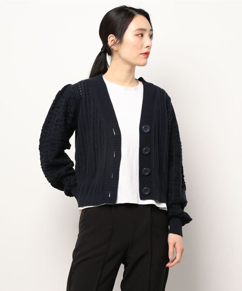 SEE BY CHLOE(シーバイクロエ)の「CARDIGAN/ボクシーカーディガン(カーディガン/ボレロ・レディース・ダークブルー/レッド・S/M)」の1枚目の写真