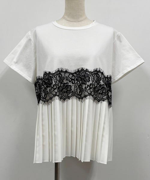 PICCIN（ピッチン）の「レースプリーツ切替えプルオーバー（Tシャツ/カットソー・レディース・オフホワイト/ブラック・M/L）」の3枚目の写真