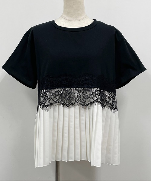 PICCIN（ピッチン）の「レースプリーツ切替えプルオーバー（Tシャツ/カットソー・レディース・オフホワイト/ブラック・M/L）」の4枚目の写真