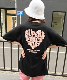 BACK発泡ハートロゴ半袖チュニックTシャツ