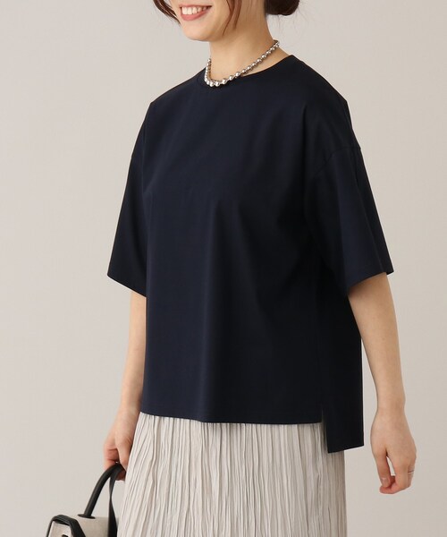 UNTITLED(アンタイトル)の「【コットン100%】袖スリットプルオーバー<洗える>(Tシャツ/カットソー)」|ダークネイビー