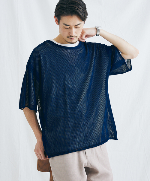 JOURNAL STANDARD（ジャーナルスタンダード）の「【ニット＋Ｔシャツの2点セット】オープンワーク ニットレイヤー（Tシャツ/カットソー・メンズ・ベージュ/グリーン/ネイビー/オレンジ・MEDIUM/LARGE）」の3枚目の写真