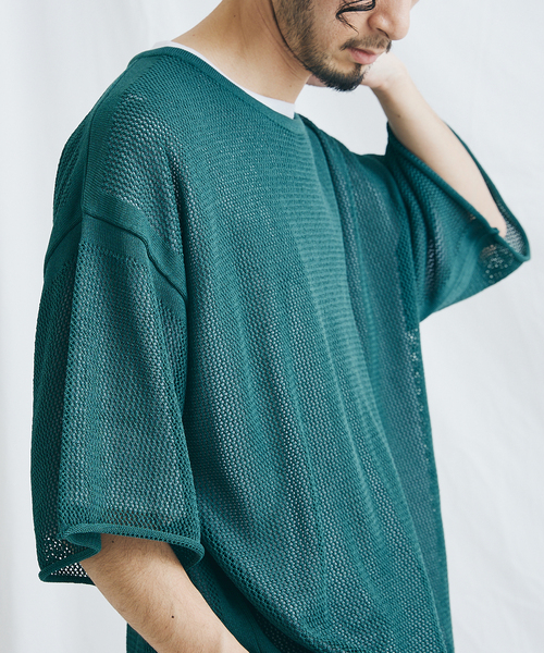 JOURNAL STANDARD（ジャーナルスタンダード）の「【ニット＋Ｔシャツの2点セット】オープンワーク ニットレイヤー（Tシャツ/カットソー・メンズ・ベージュ/グリーン/ネイビー/オレンジ・MEDIUM/LARGE）」の2枚目の写真