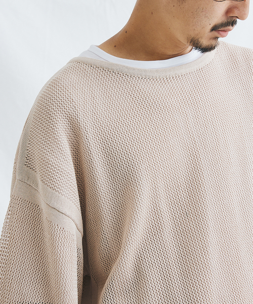 JOURNAL STANDARD（ジャーナルスタンダード）の「【ニット＋Ｔシャツの2点セット】オープンワーク ニットレイヤー（Tシャツ/カットソー・メンズ・ベージュ/グリーン/ネイビー/オレンジ・MEDIUM/LARGE）」の6枚目の写真