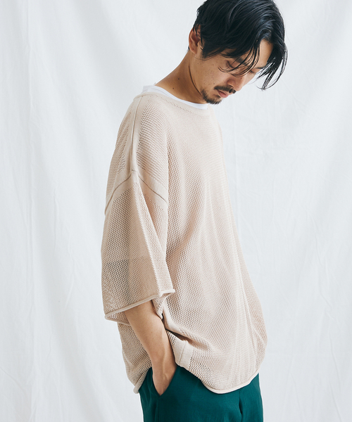 JOURNAL STANDARD（ジャーナルスタンダード）の「【ニット＋Ｔシャツの2点セット】オープンワーク ニットレイヤー（Tシャツ/カットソー・メンズ・ベージュ/グリーン/ネイビー/オレンジ・MEDIUM/LARGE）」の7枚目の写真