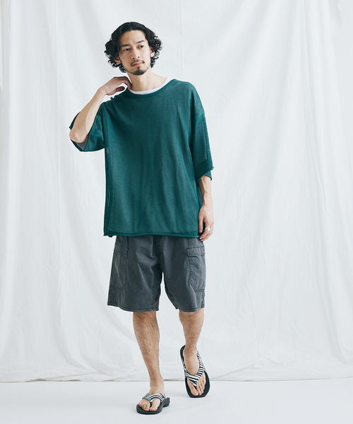 JOURNAL STANDARD（ジャーナルスタンダード）の「【ニット＋Ｔシャツの2点セット】オープンワーク ニットレイヤー（Tシャツ/カットソー・メンズ・ベージュ/グリーン/ネイビー/オレンジ・MEDIUM/LARGE）」の9枚目の写真