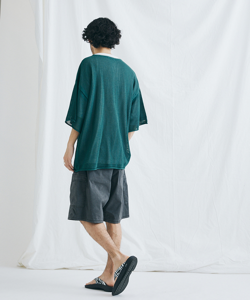 JOURNAL STANDARD（ジャーナルスタンダード）の「【ニット＋Ｔシャツの2点セット】オープンワーク ニットレイヤー（Tシャツ/カットソー・メンズ・ベージュ/グリーン/ネイビー/オレンジ・MEDIUM/LARGE）」の11枚目の写真