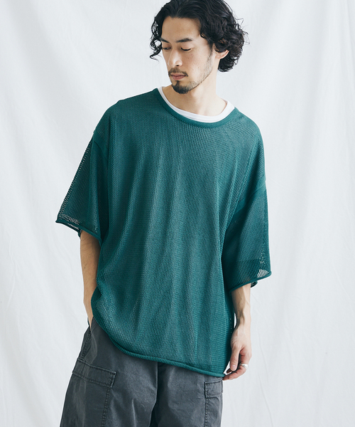 JOURNAL STANDARD（ジャーナルスタンダード）の「【ニット＋Ｔシャツの2点セット】オープンワーク ニットレイヤー（Tシャツ/カットソー・メンズ・ベージュ/グリーン/ネイビー/オレンジ・MEDIUM/LARGE）」の12枚目の写真