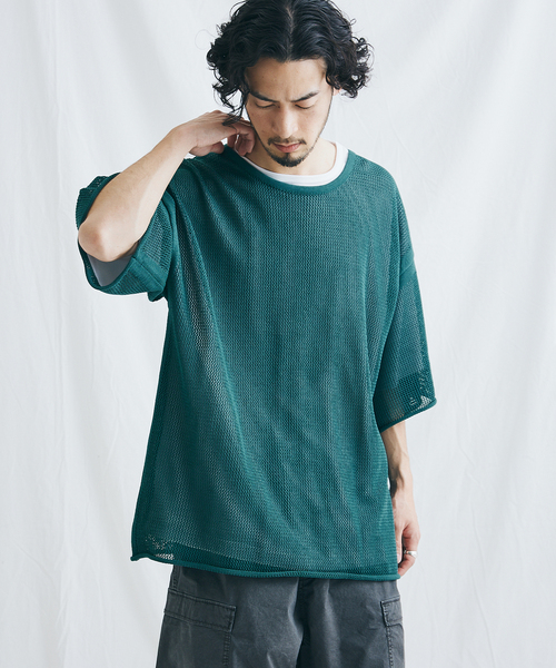 JOURNAL STANDARD（ジャーナルスタンダード）の「【ニット＋Ｔシャツの2点セット】オープンワーク ニットレイヤー（Tシャツ/カットソー・メンズ・ベージュ/グリーン/ネイビー/オレンジ・MEDIUM/LARGE）」の13枚目の写真