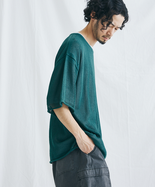 JOURNAL STANDARD（ジャーナルスタンダード）の「【ニット＋Ｔシャツの2点セット】オープンワーク ニットレイヤー（Tシャツ/カットソー・メンズ・ベージュ/グリーン/ネイビー/オレンジ・MEDIUM/LARGE）」の15枚目の写真
