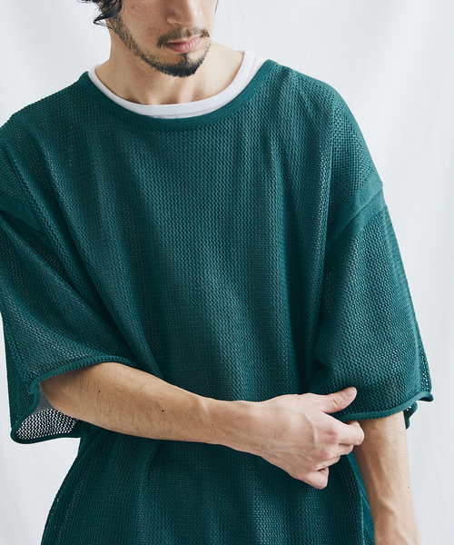 JOURNAL STANDARD（ジャーナルスタンダード）の「【ニット＋Ｔシャツの2点セット】オープンワーク ニットレイヤー（Tシャツ/カットソー・メンズ・ベージュ/グリーン/ネイビー/オレンジ・MEDIUM/LARGE）」の16枚目の写真