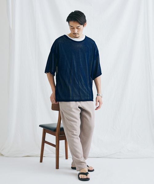 JOURNAL STANDARD（ジャーナルスタンダード）の「【ニット＋Ｔシャツの2点セット】オープンワーク ニットレイヤー（Tシャツ/カットソー・メンズ・ベージュ/グリーン/ネイビー/オレンジ・MEDIUM/LARGE）」の20枚目の写真