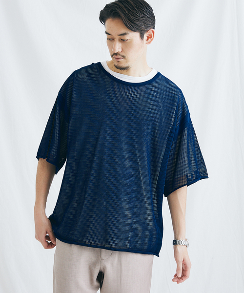 JOURNAL STANDARD（ジャーナルスタンダード）の「【ニット＋Ｔシャツの2点セット】オープンワーク ニットレイヤー（Tシャツ/カットソー・メンズ・ベージュ/グリーン/ネイビー/オレンジ・MEDIUM/LARGE）」の21枚目の写真