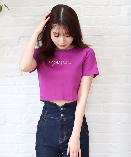 ROYAL PARTY(ロイヤルパーティー)の「刺繍Tシャツ(Tシャツ/カットソー・レディース・ブラック/パープル/オフホワイト・FREE)」の4枚目の写真
