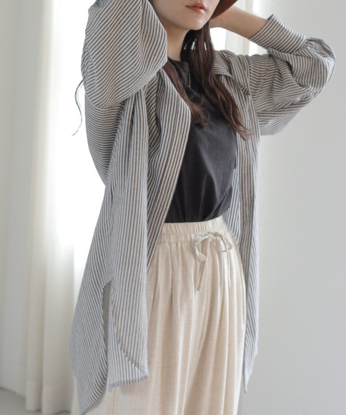 Crisp（クリスプ）の「ストライプルーズシャツ（シャツ/ブラウス・レディース・ブラック/ピンク/ブルー・FREE）」の6枚目の写真
