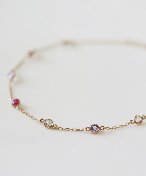 4°C】K10YG 2連カラーストーンブレスレット/ アミュレット