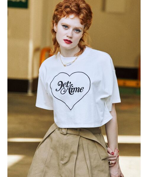 jouetie（ジュエティ）の「ハートクロップド Tシャツ（Tシャツ/カットソー・レディース・ブラック/オフホワイト/ピンク・MEDIUM）」の13枚目の写真