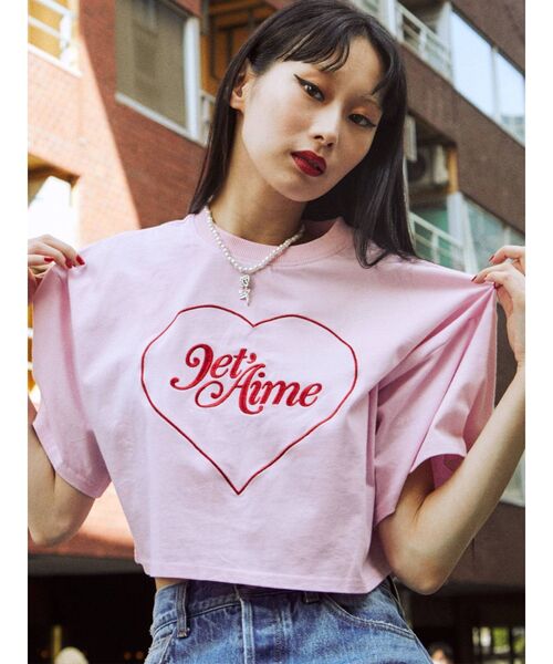 jouetie（ジュエティ）の「ハートクロップド Tシャツ（Tシャツ/カットソー・レディース・ブラック/オフホワイト/ピンク・MEDIUM）」の21枚目の写真