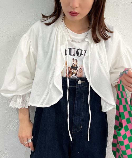 apres jour mignon(アプレジュールミニョン)の「ボレロブラウス【ZOZOTOWN限定アイテム】(シャツ/ブラウス・レディース・オフホワイト/グリーン系その他/ピンク/ブラック・フリー/X-LARGE)」の6枚目の写真