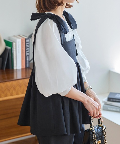 KOBE LETTUCE（コウベレタス）の「ショルダーリボンリネントップス（シャツ/ブラウス・レディース・ナチュラル/ブラック/ピンク/ブラック系/キナリ・FREE）」の15枚目の写真