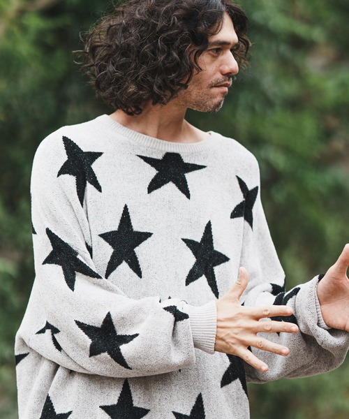 CAMBIO（カンビオ）の「mn2608-Star Intarsiare Knit Pullover ニット（ニット/セーター・メンズ・ライトグレー/ブラック・S/M/L）」の2枚目の写真