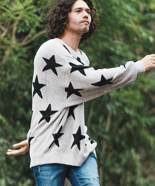 CAMBIO（カンビオ）の「mn2608-Star Intarsiare Knit Pullover ニット（ニット/セーター・メンズ・ライトグレー/ブラック・S/M/L）」の11枚目の写真