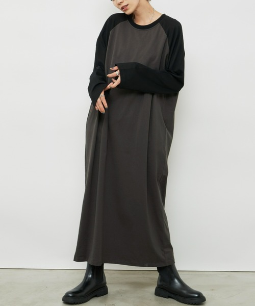 Auntie Rosa Holiday（アンティローザホリデー）の「ラグランスリーブBIGワンピース（ワンピース・レディース・チャコールグレー/ブラック・FREE）」の2枚目の写真