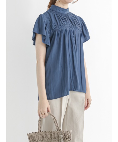 Te chichi(テチチ)の「スタンドカラーシャーリングブラウス(シャツ/ブラウス・レディース・グレー/ブルー/チャコール・フリ-)」の5枚目の写真