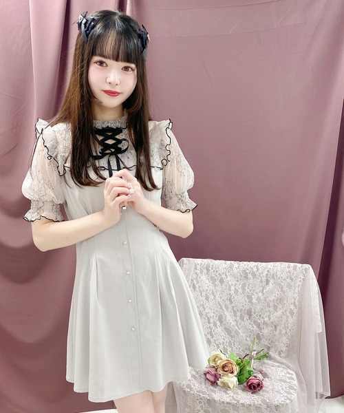 ROJITA（ロジータ）の「配色レースラッフル切替ワンピース