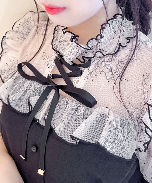 ROJITA（ロジータ）の「配色レースラッフル切替ワンピース
