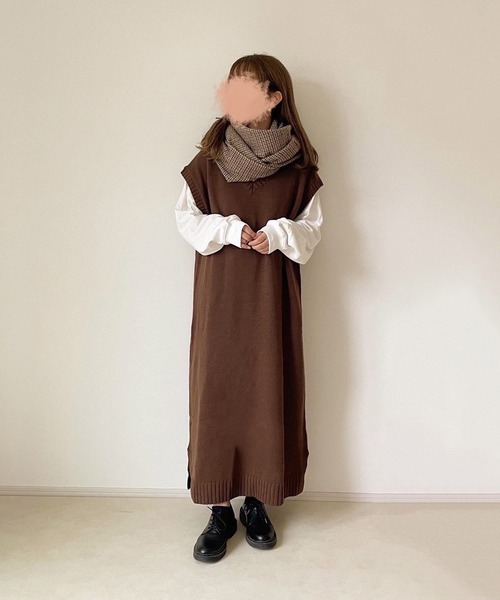 chocomee（チョコミー）の「ロングベストワンピ（ワンピース・レディース・ベージュ/ブラウン・ONESIZE）」の6枚目の写真