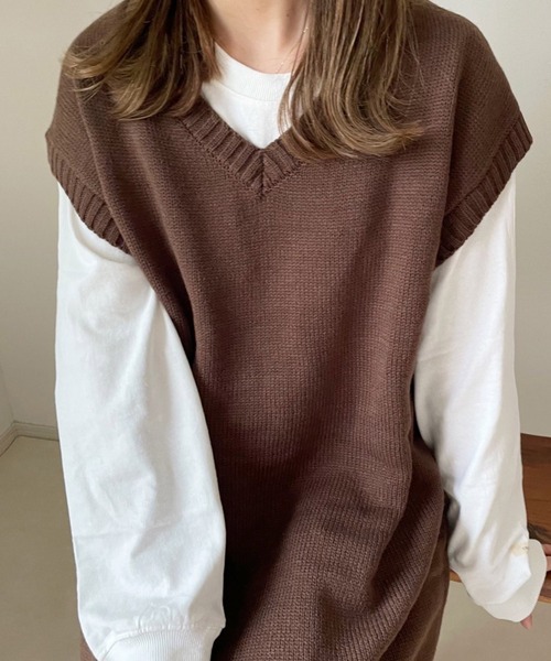 chocomee（チョコミー）の「ロングベストワンピ（ワンピース・レディース・ベージュ/ブラウン・ONESIZE）」の4枚目の写真