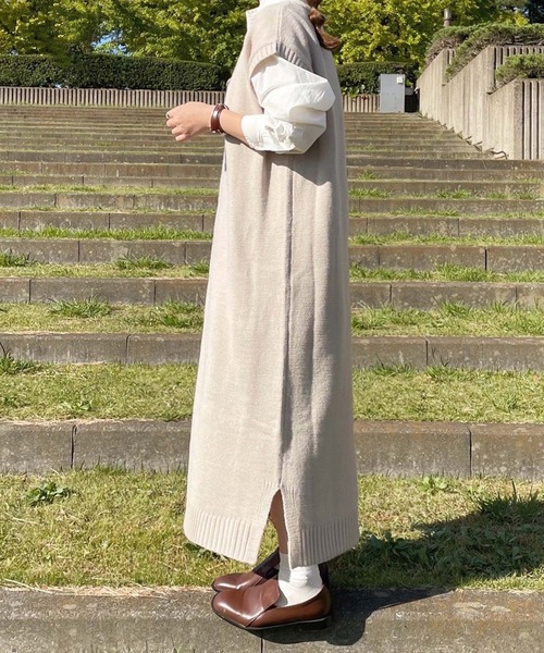 chocomee（チョコミー）の「ロングベストワンピ（ワンピース・レディース・ベージュ/ブラウン・ONESIZE）」の9枚目の写真